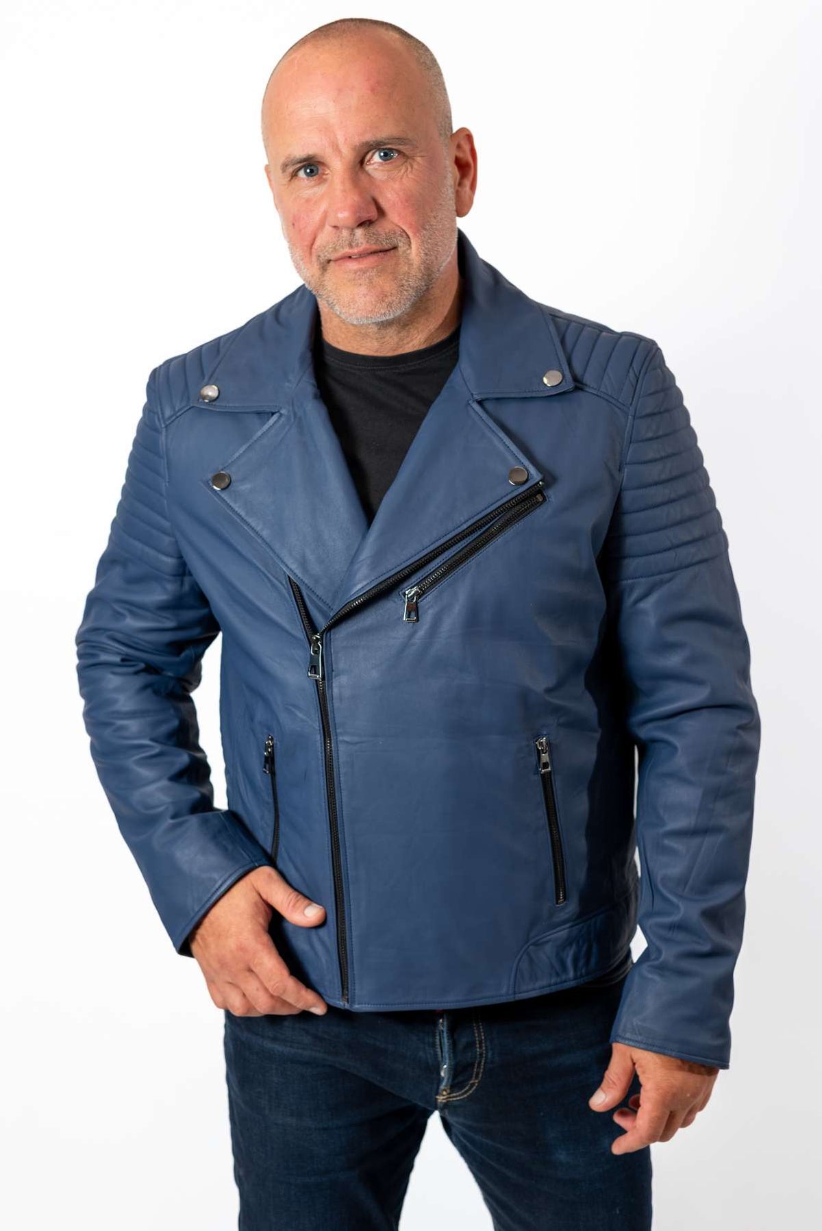 Men's leather jacket Borislav type Biker Blue