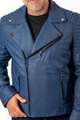 Men's leather jacket Borislav type Biker Blue