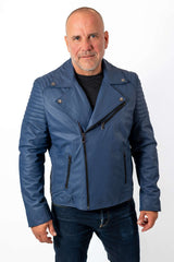 Men's leather jacket Borislav type Biker Blue
