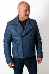 Men's leather jacket Borislav type Biker Blue