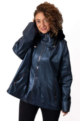 Women's leather coat Velizara Blue