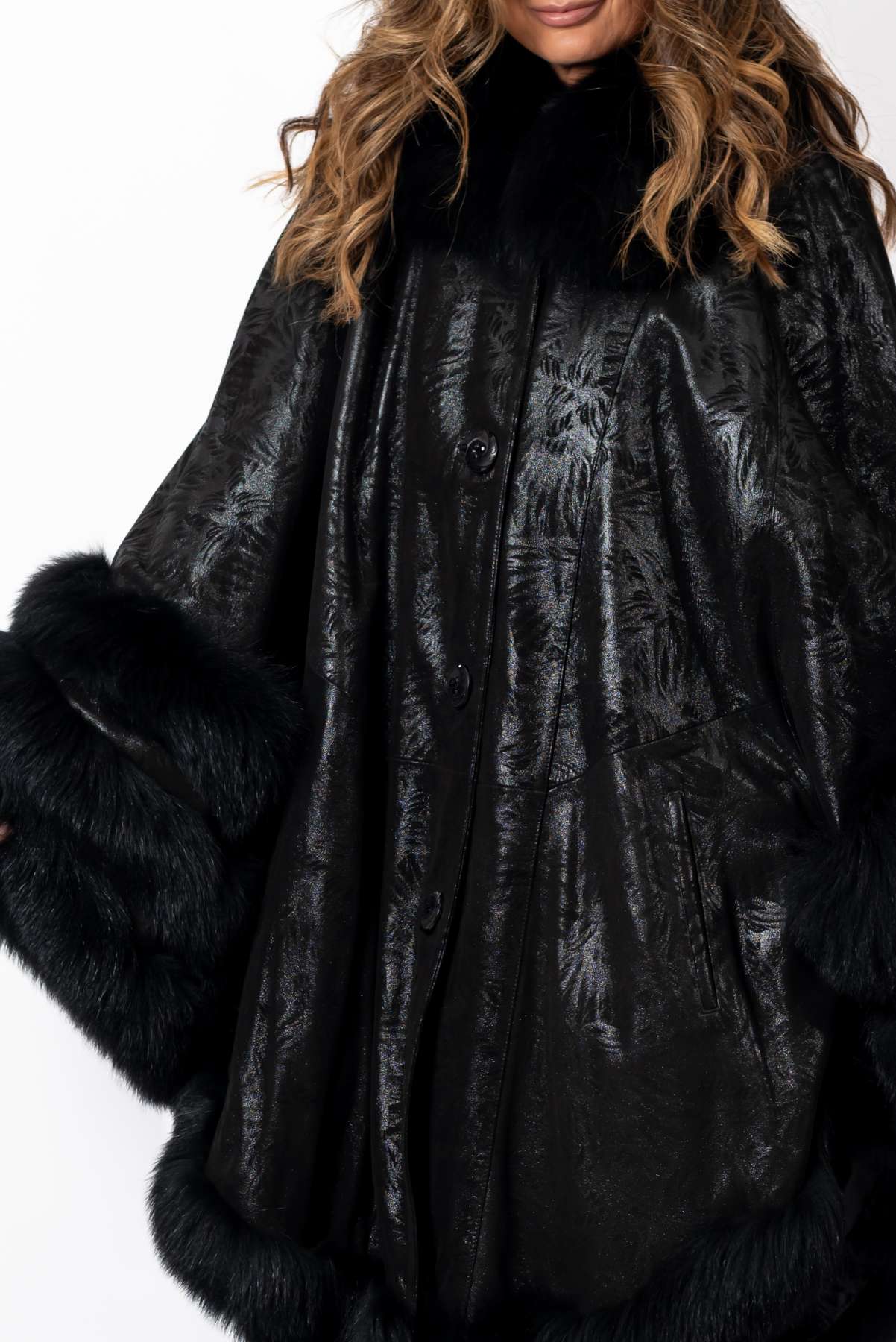 Women's leather cape Black Melange
