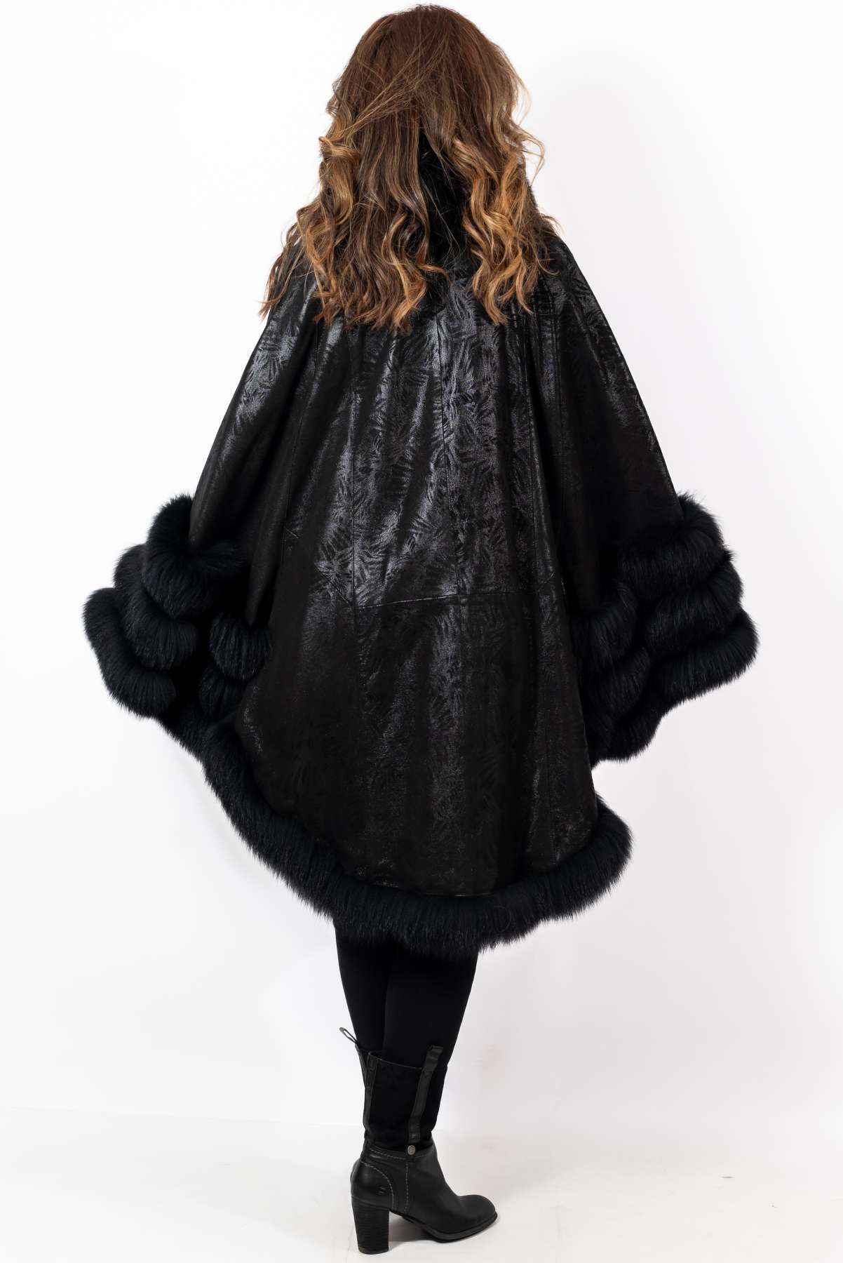 Women's leather cape Black Melange