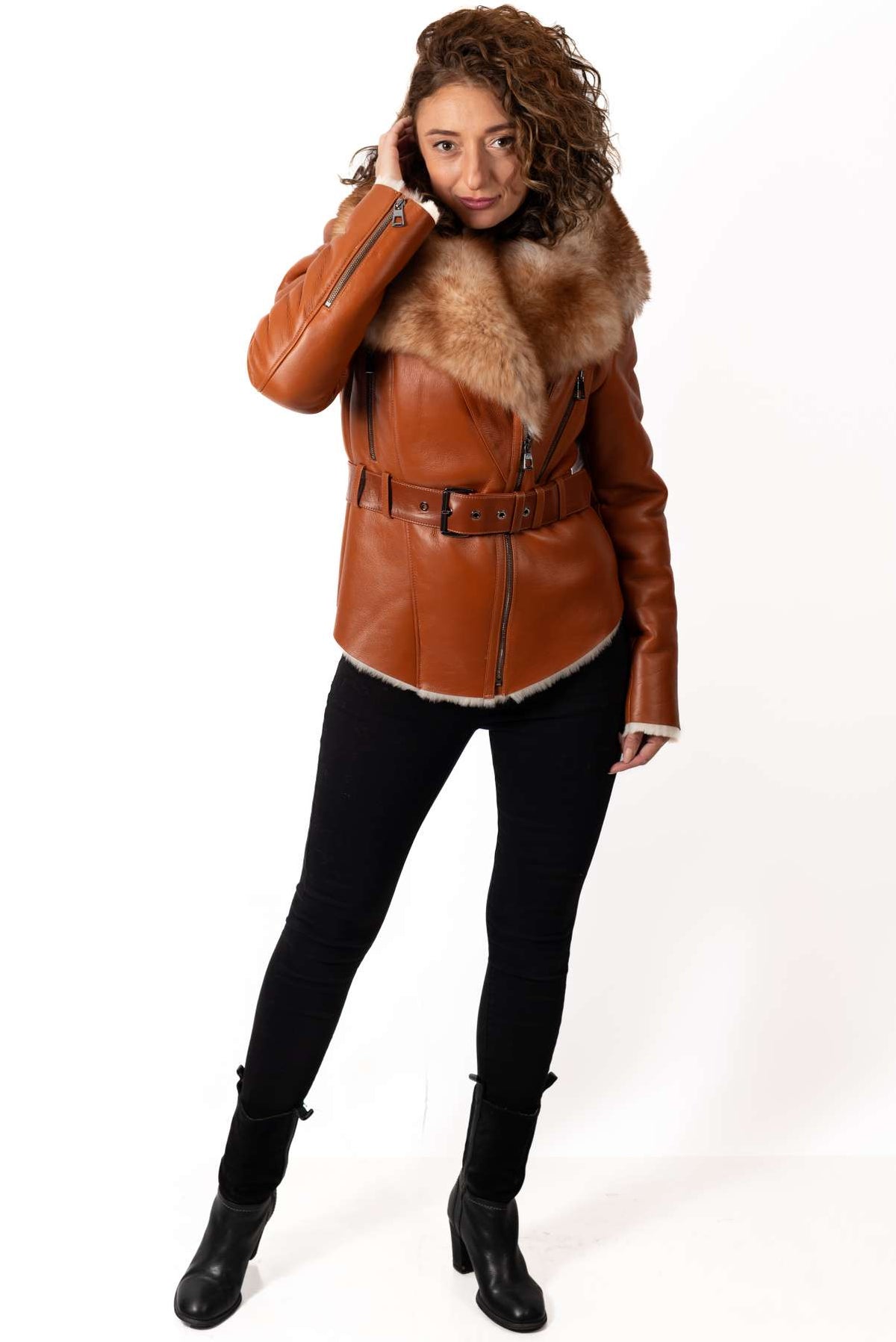 Women's exclusive lambskin coat Alexiana Camel