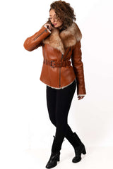 Women's exclusive lambskin coat Alexiana Camel