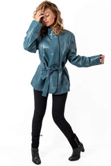 Women's leather jacket Vasilena Aquamarine