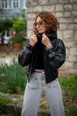 Women's leather jacket Ali with Hood