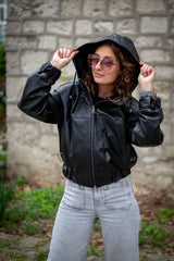 Women's leather jacket Ali with Hood