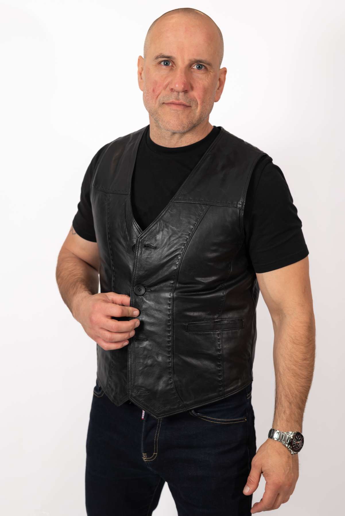 Men's leather Vest Black