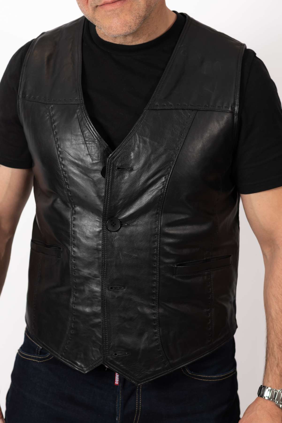 Men's leather Vest Black