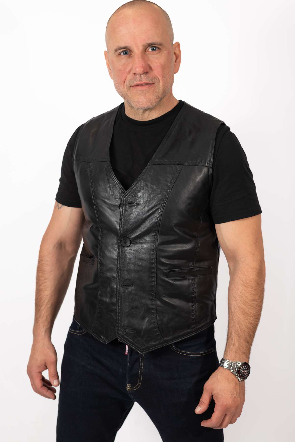 Men's leather Vest Black