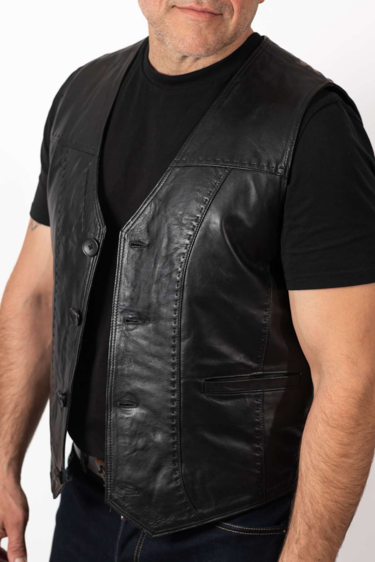 Men's leather Vest Black