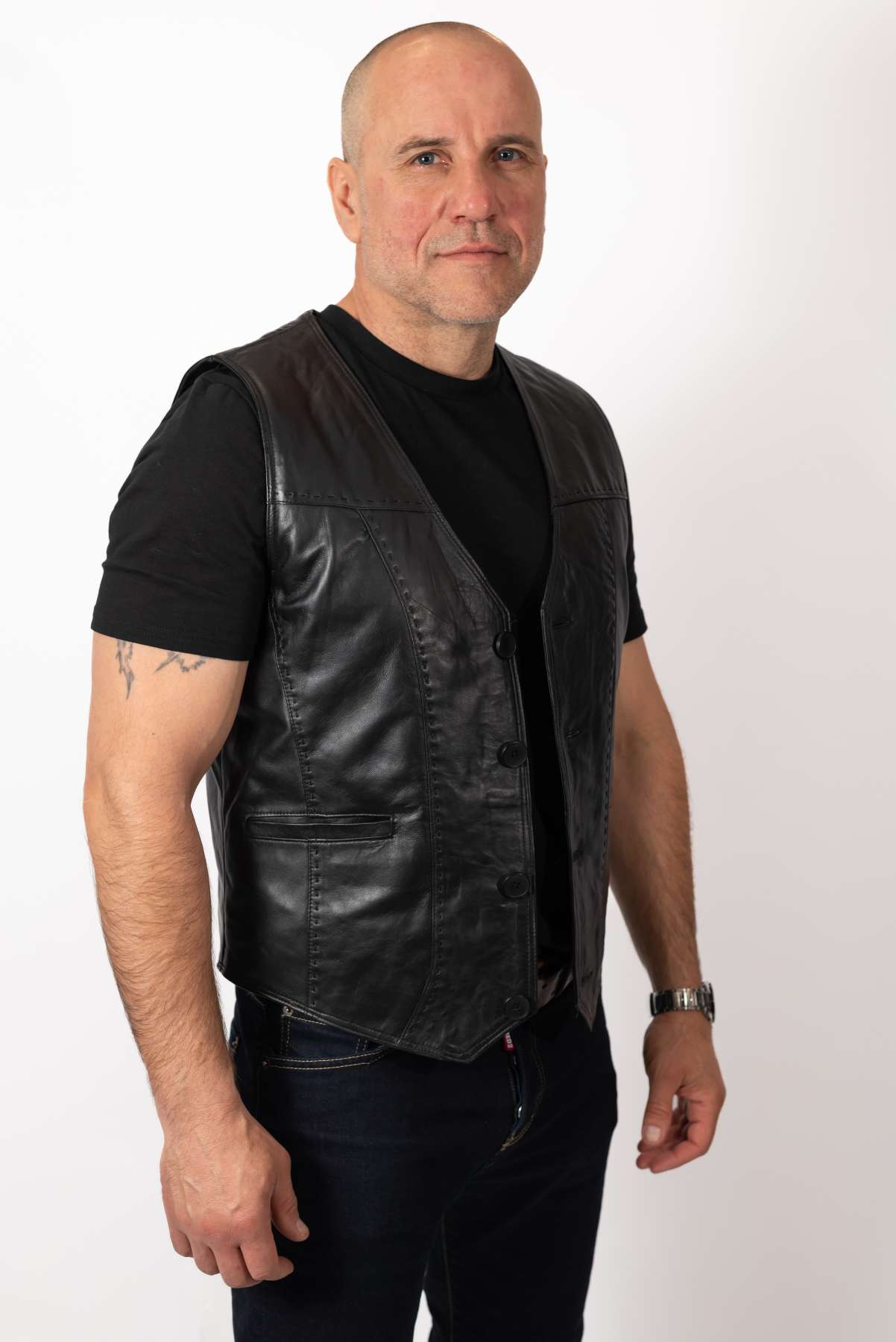 Men's leather Vest Black