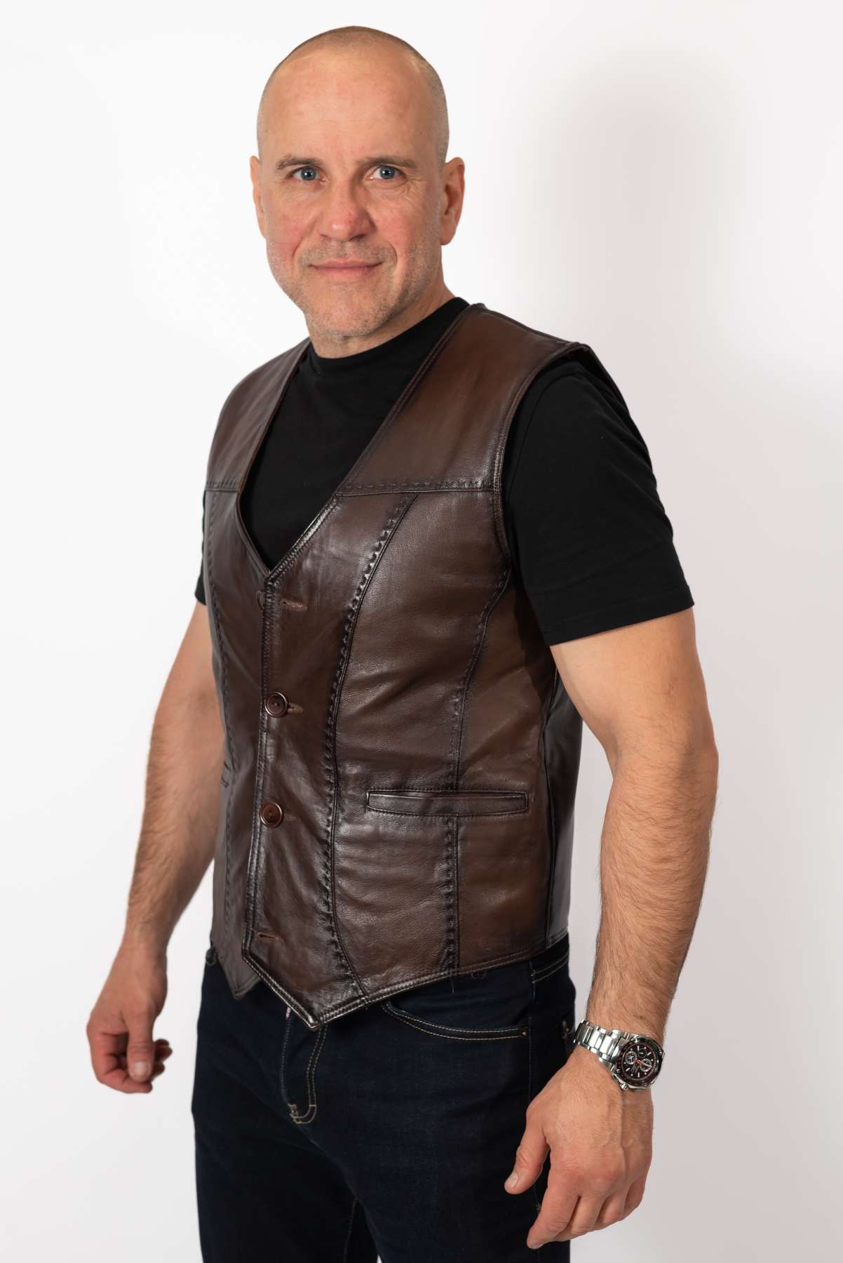 Men's leather vest Brown