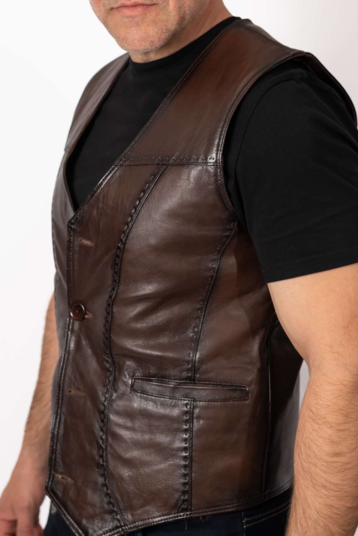 Men's leather vest Brown