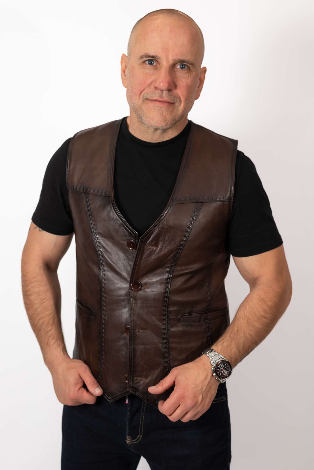 Men's leather vest Brown