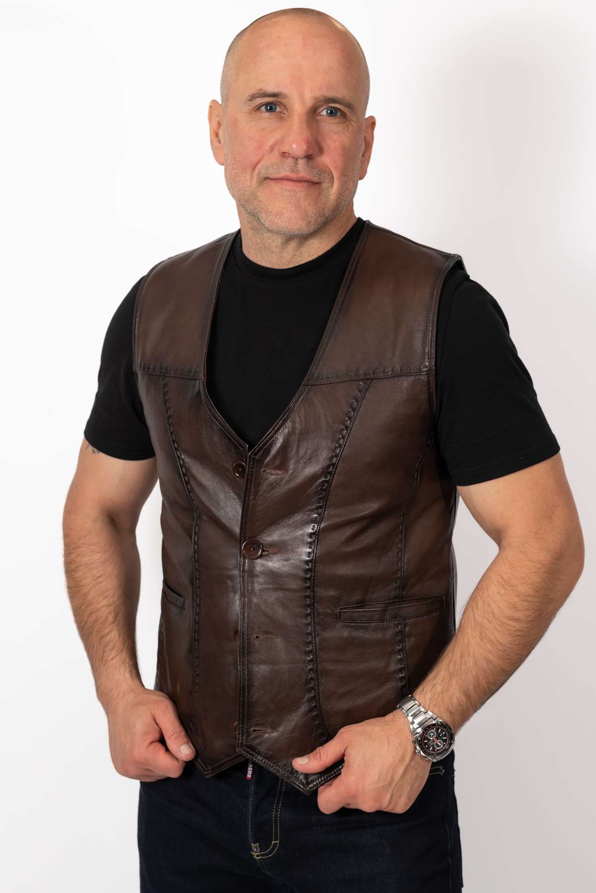 Men's leather vest Brown