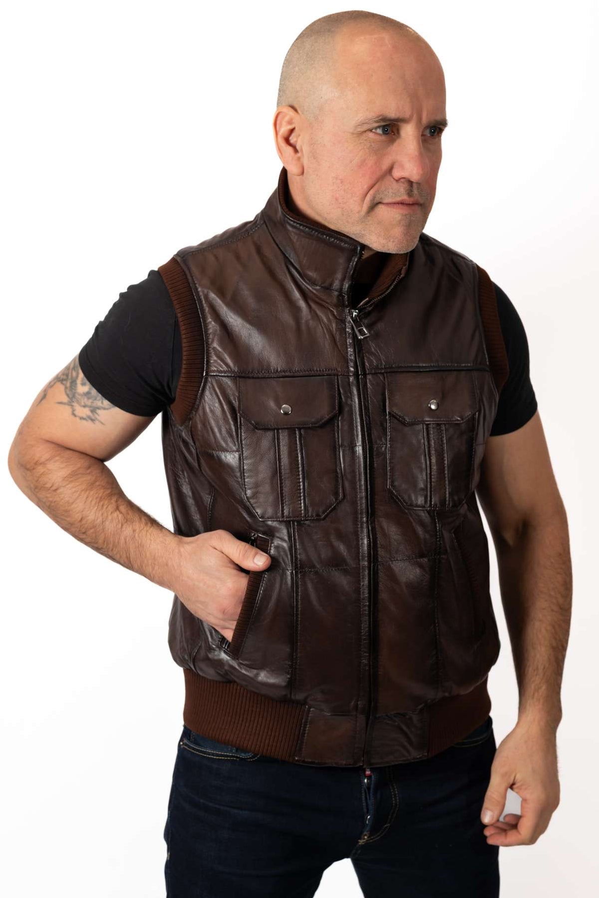 Men's leather Vest Orlin Brown