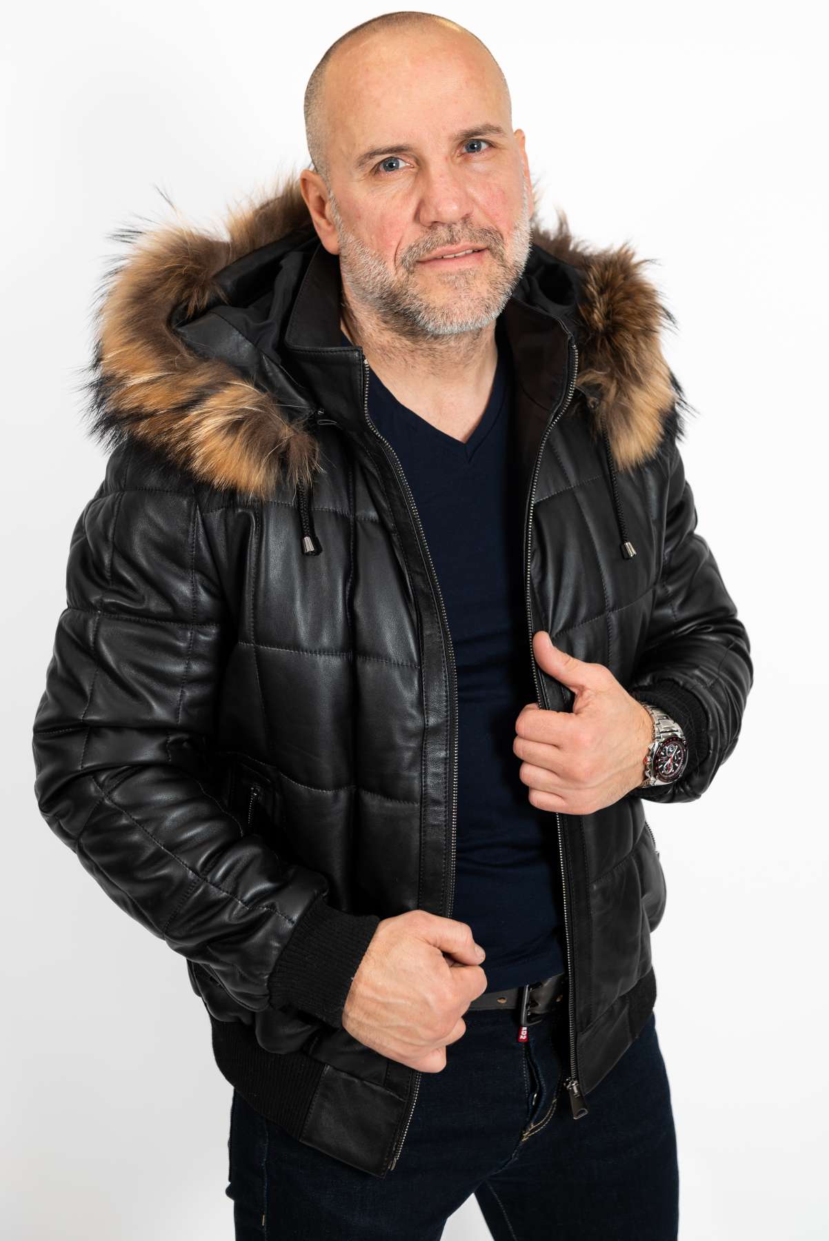Men's leather winter bomber jacket Niko