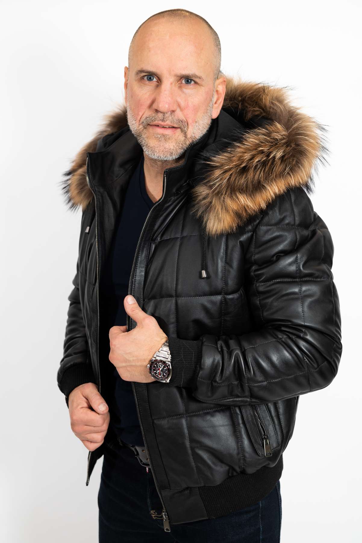 Men's leather winter bomber jacket Niko