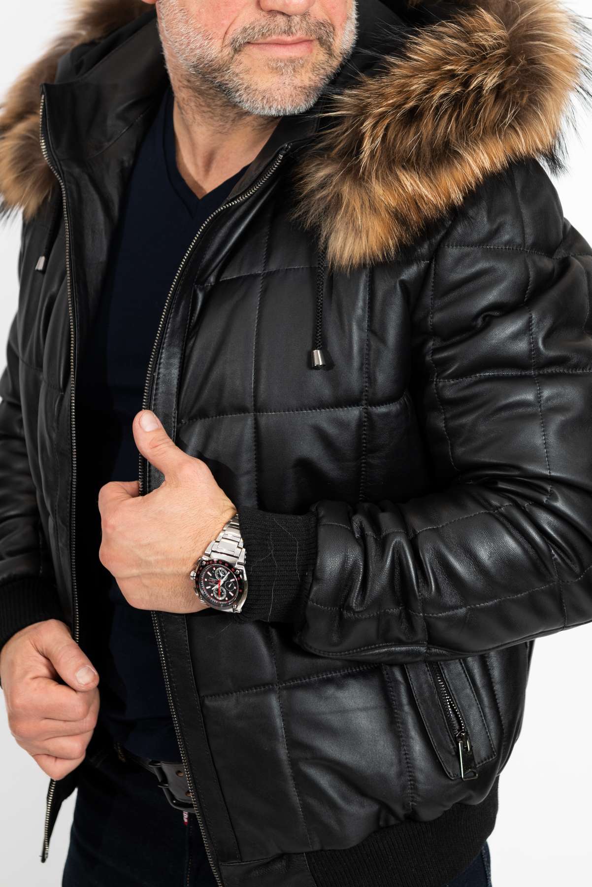 Men's leather winter bomber jacket Niko