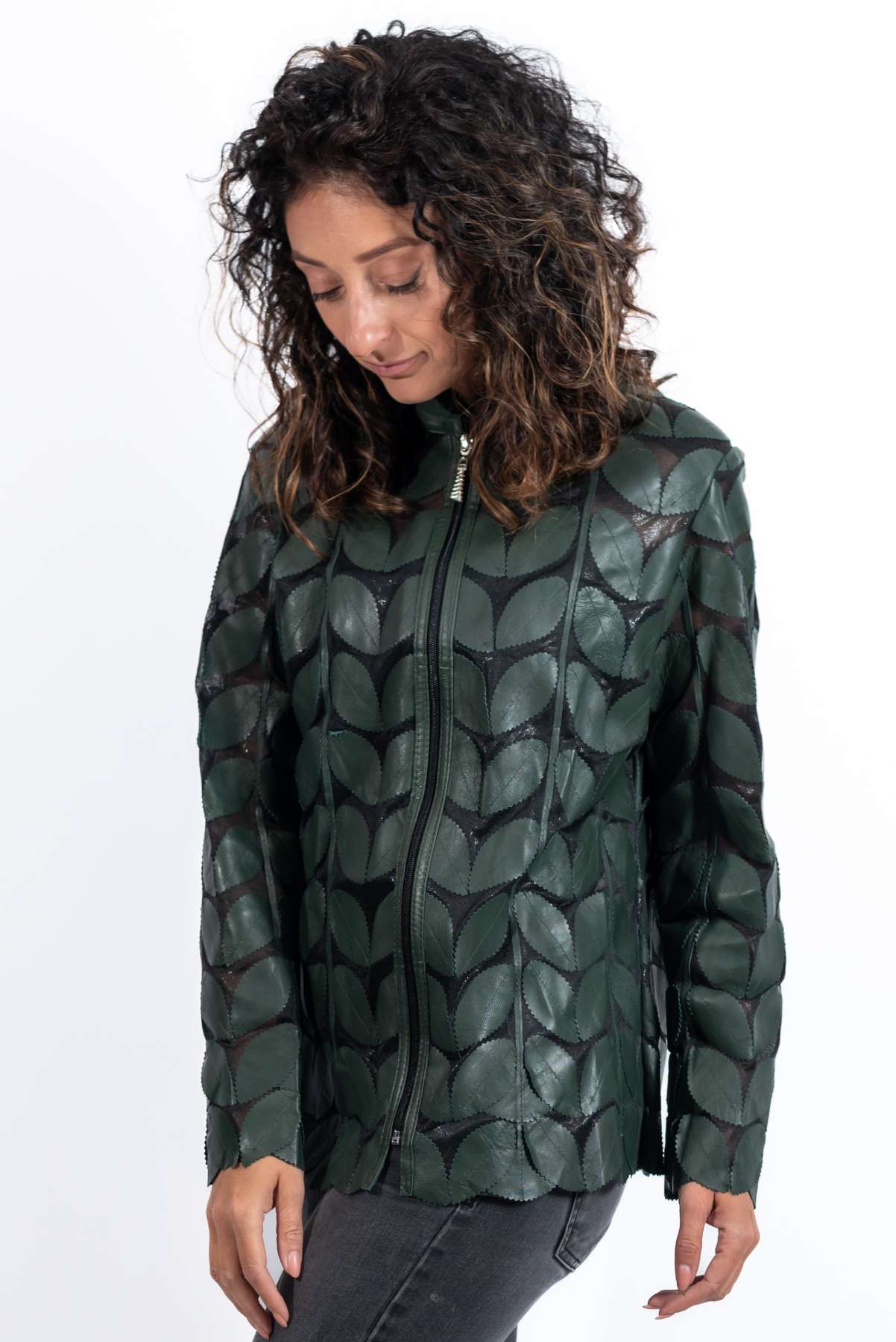 Women's summer leather jacket Green