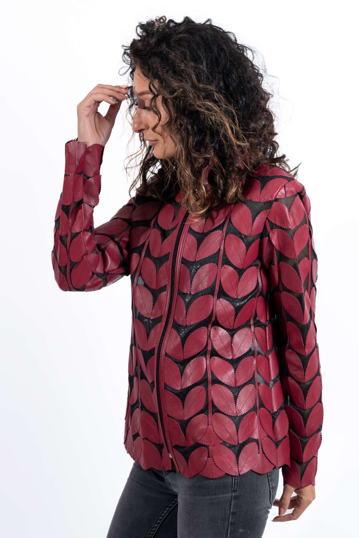 Women's summer leather jacket Red