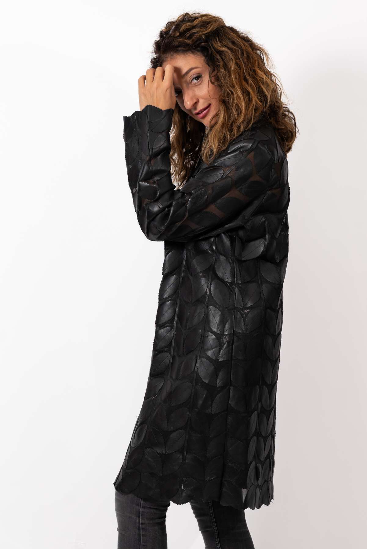 Women's summer long leather jacket