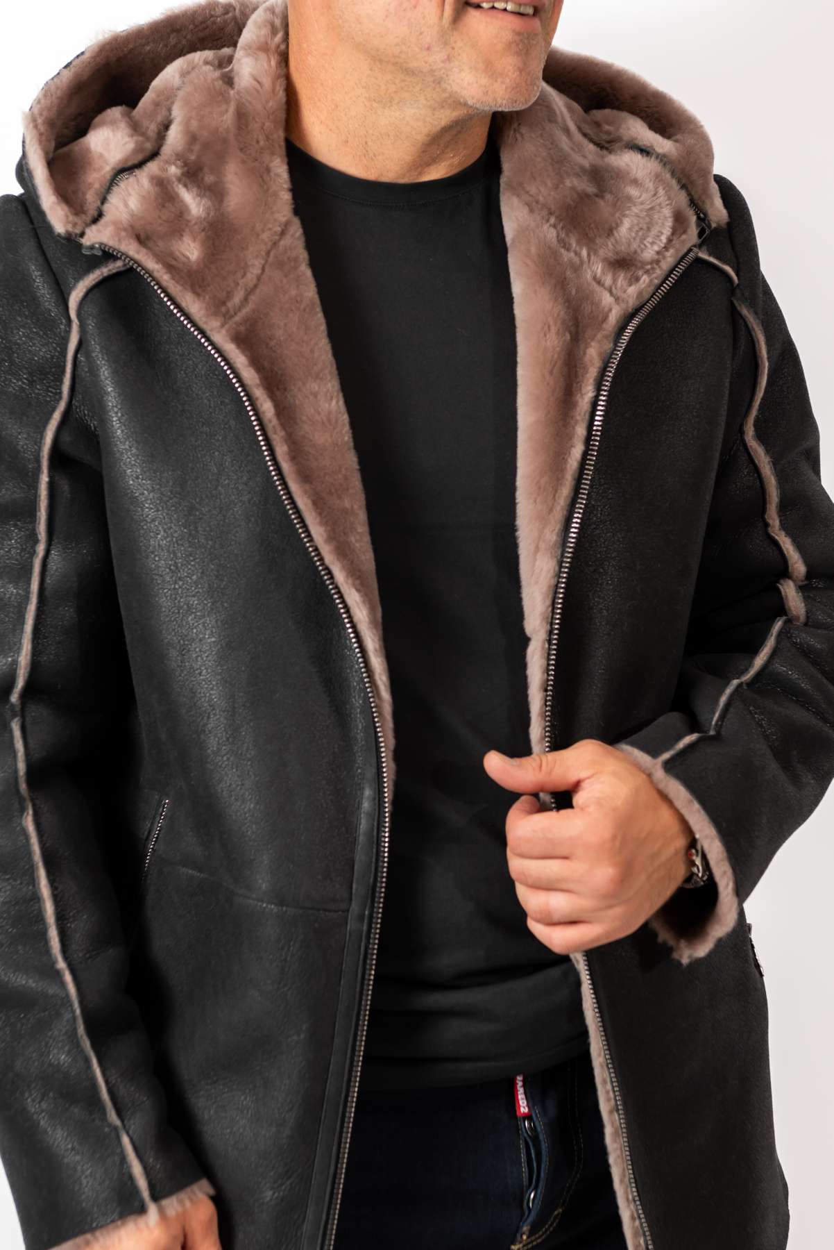 Men's leather coat Antoan with hood