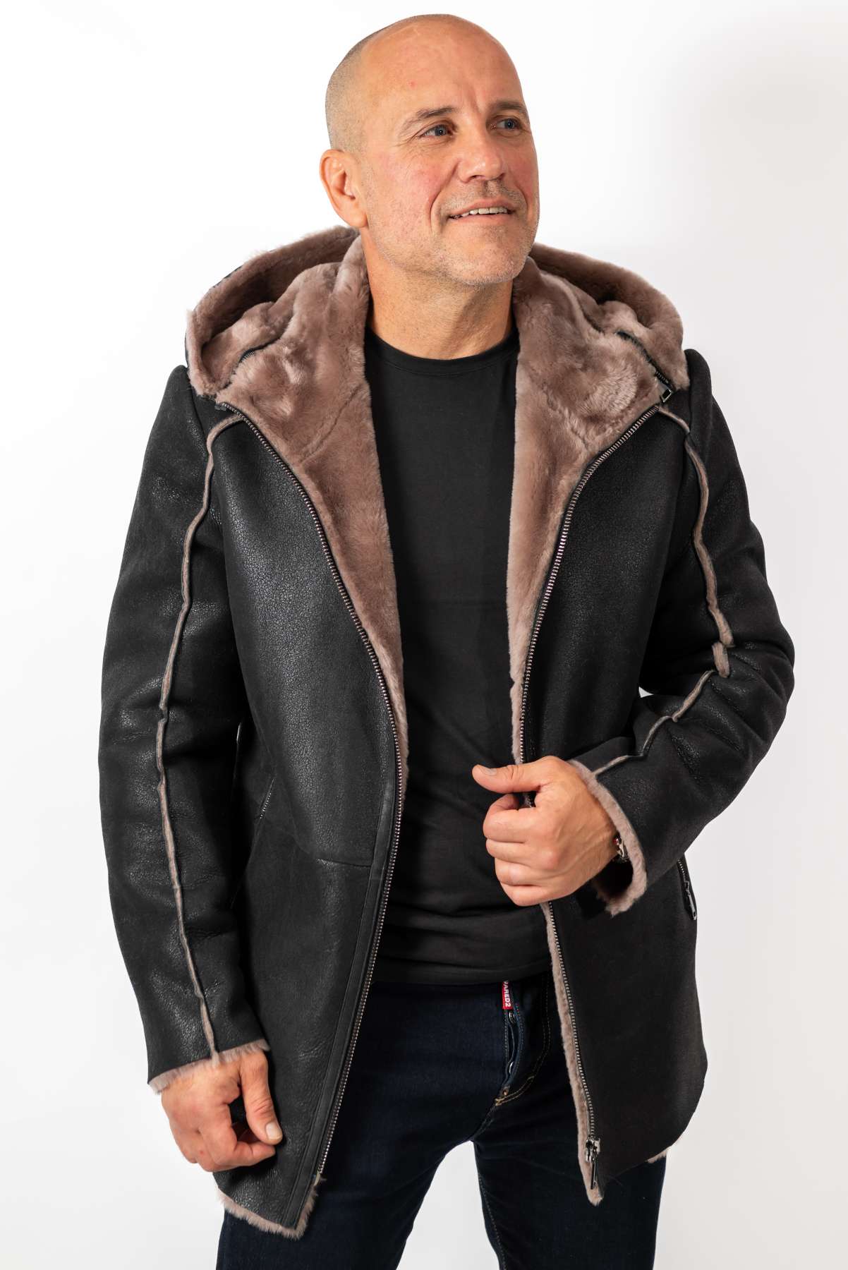 Men's leather coat Antoan with hood