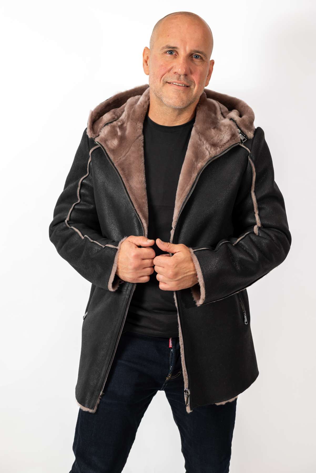 Men's leather coat Antoan with hood