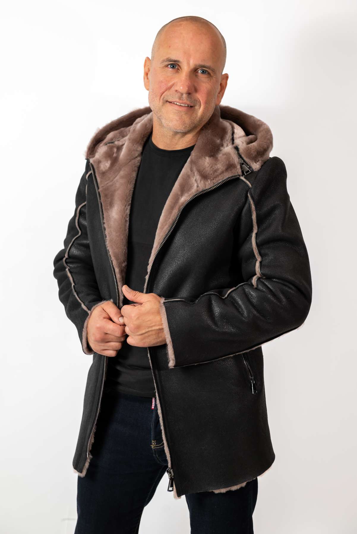 Men's leather coat Antoan with hood