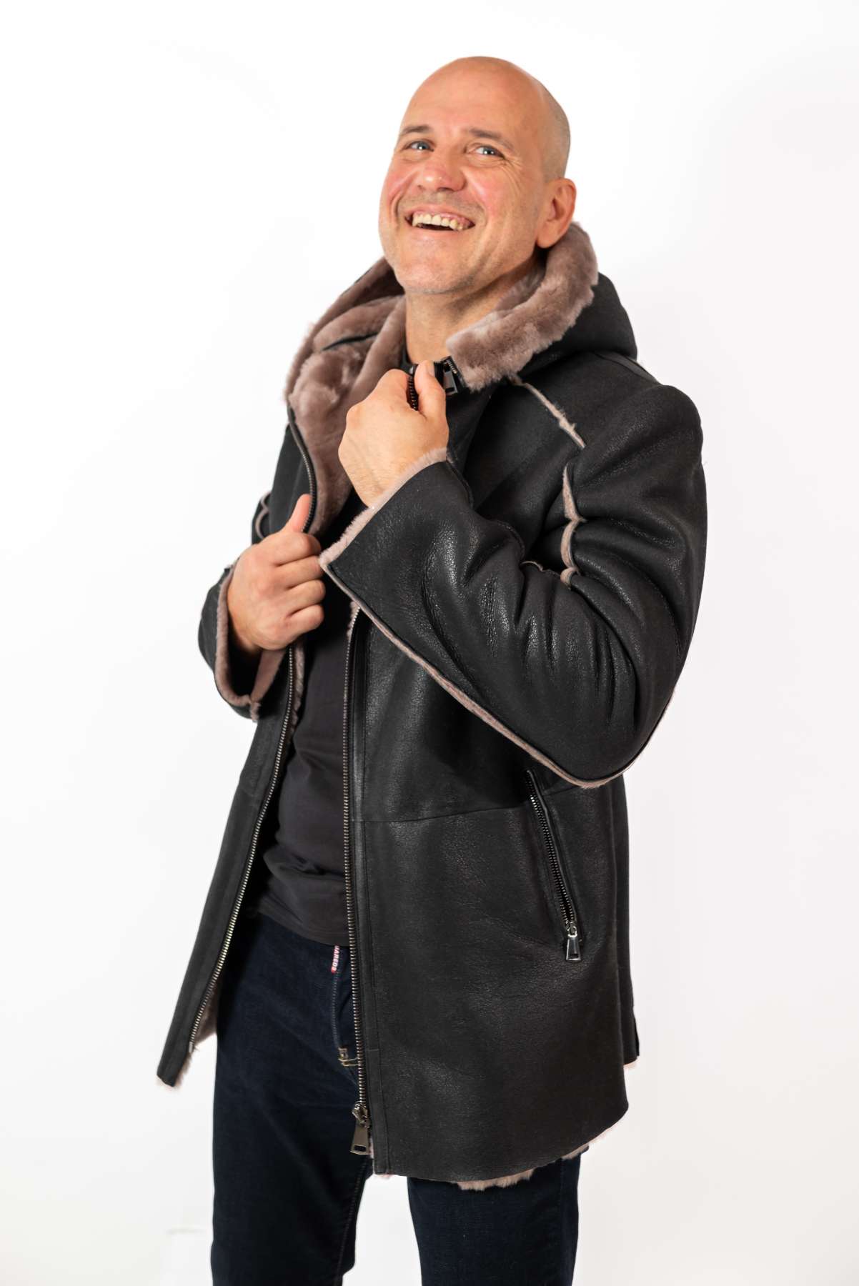 Men's leather coat Antoan with hood