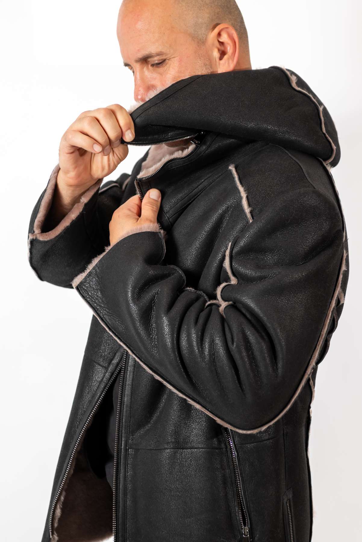 Men's leather coat Antoan with hood