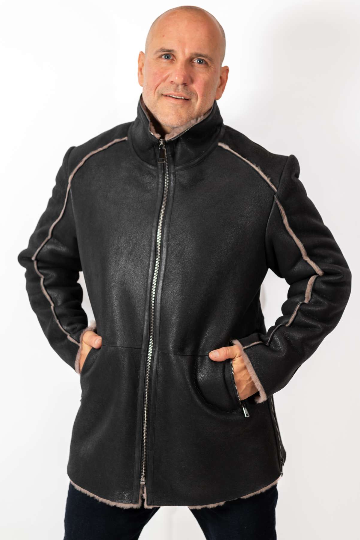 Men's leather coat Antoan with hood