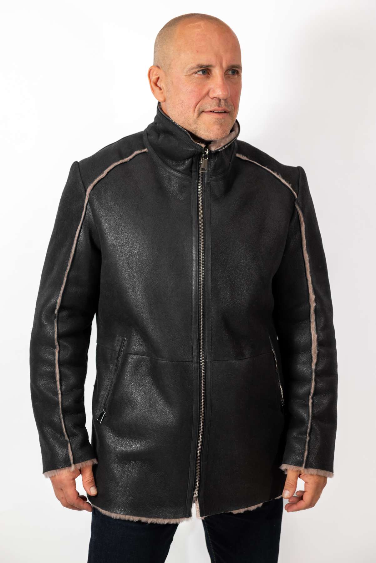 Men's leather coat Antoan with hood
