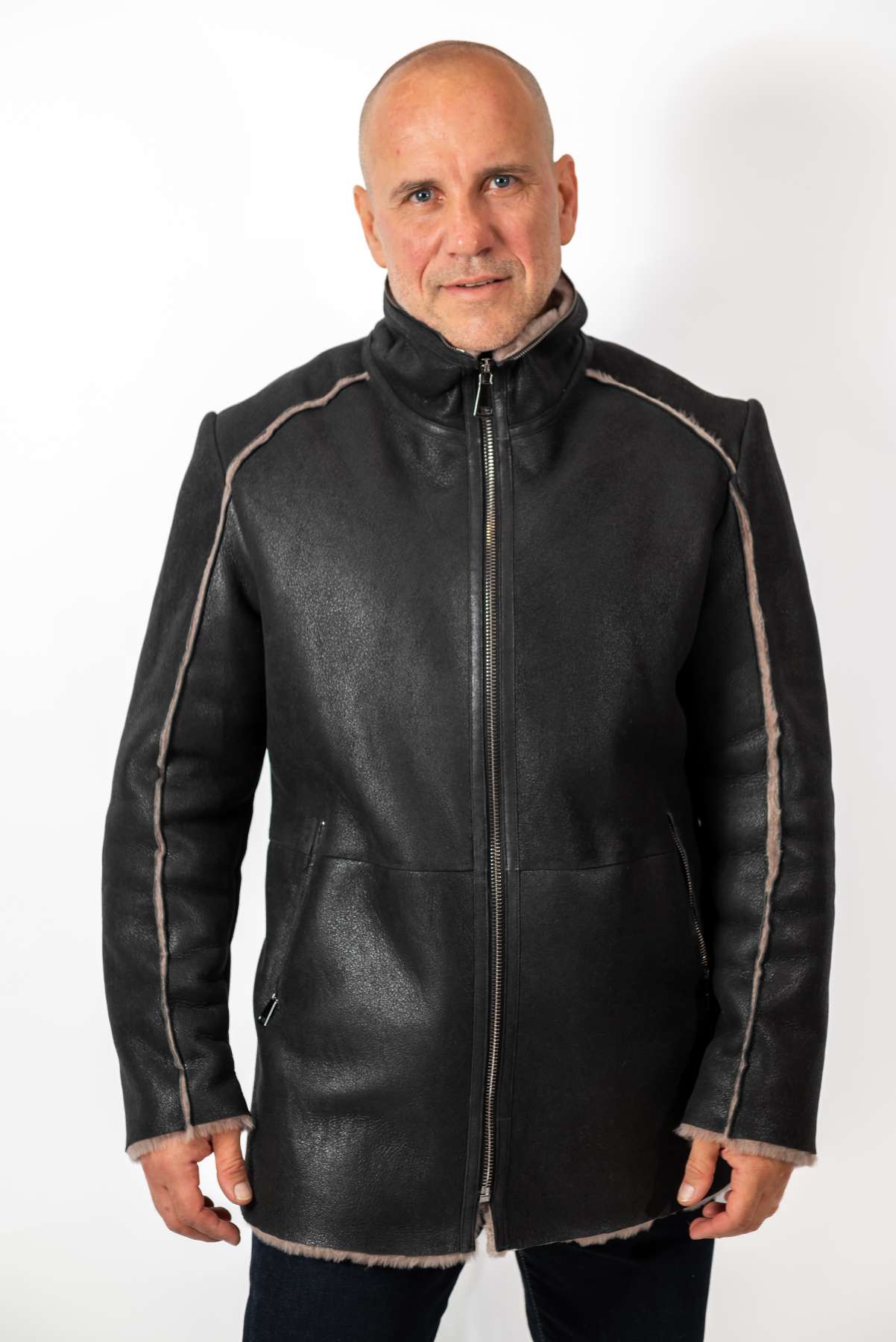 Men's leather coat Antoan with hood