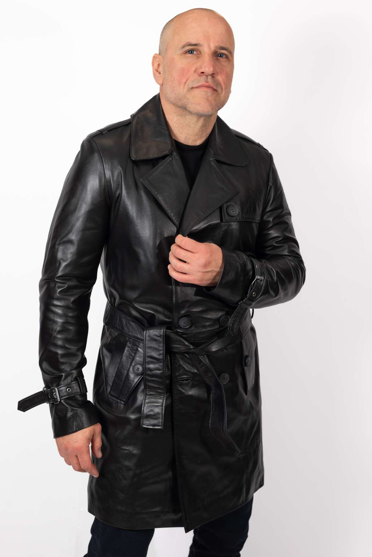 Men's leather long jacket