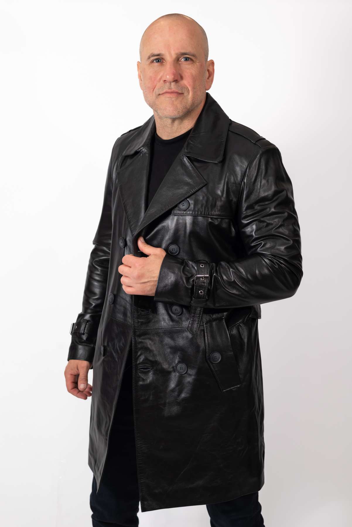 Men's leather long jacket