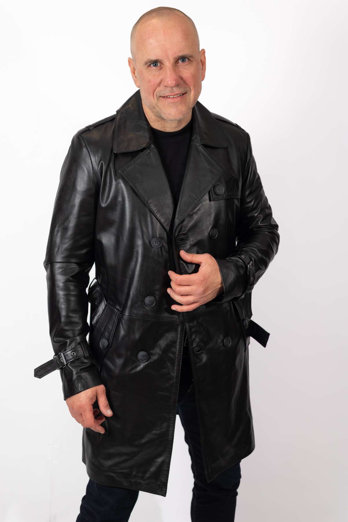 Men's leather long jacket