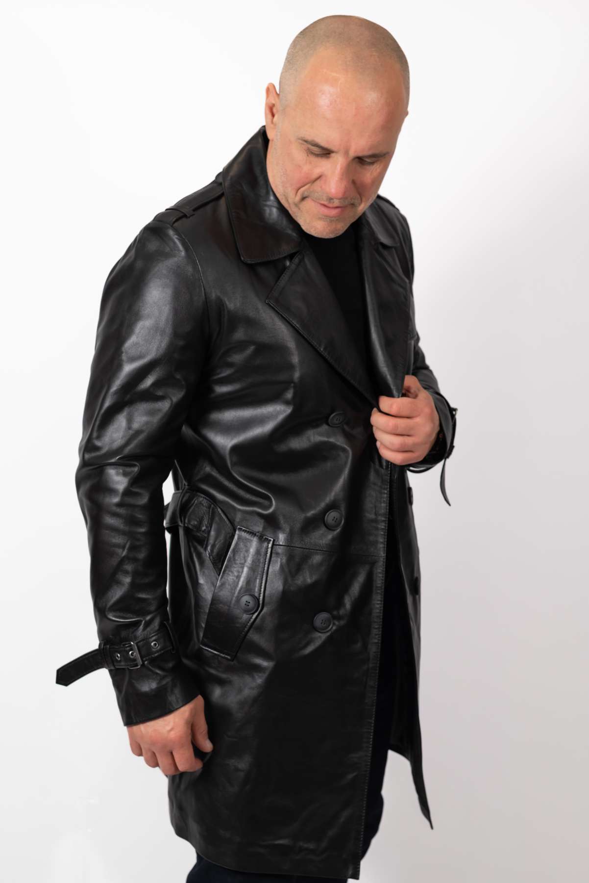 Men's leather long jacket