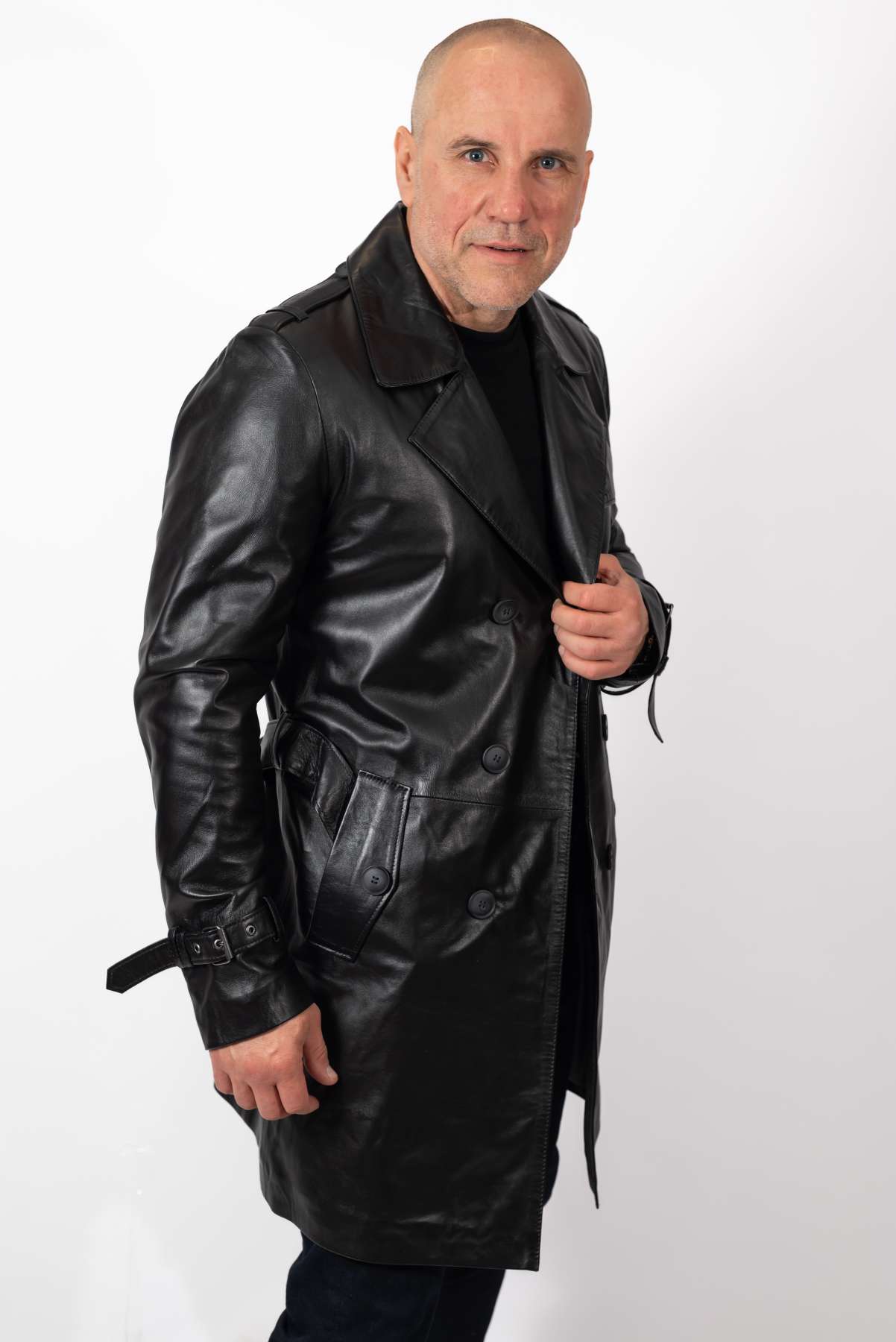 Men's leather long jacket