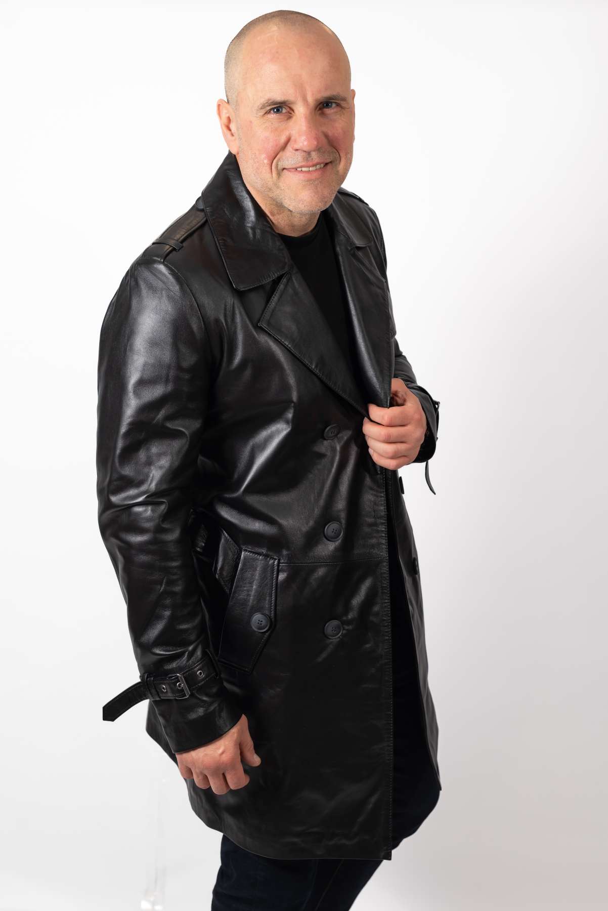 Men's leather long jacket