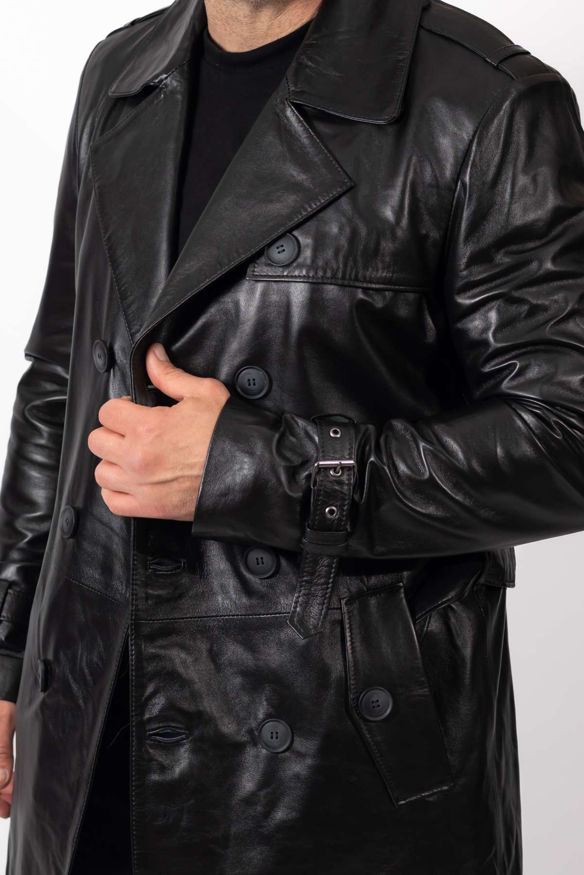 Men's leather long jacket