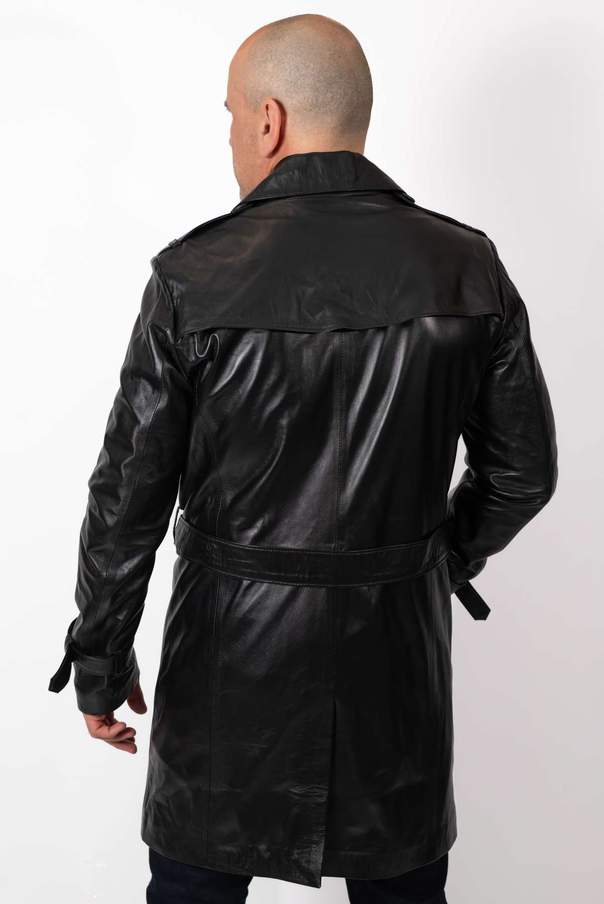 Men's leather long jacket
