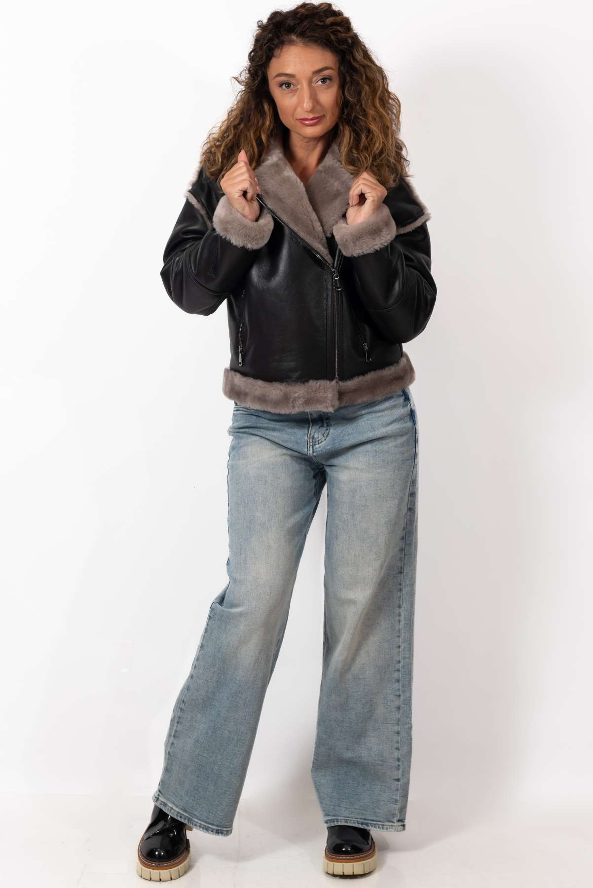 Women's exclusive lambskin coat Bisera Anthracite