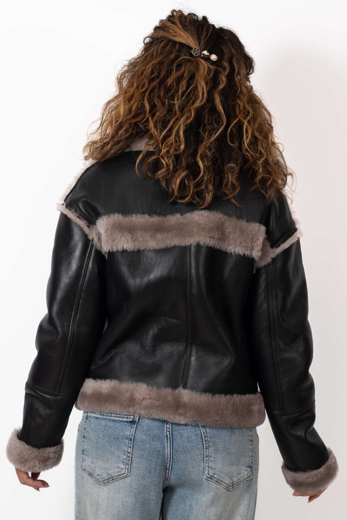 Women's exclusive lambskin coat Bisera Anthracite