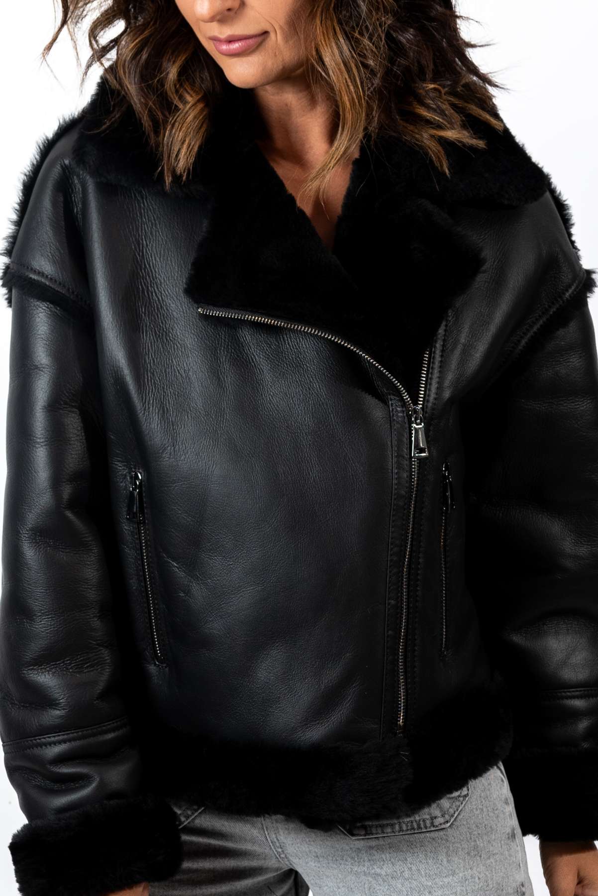 Women's exclusive lambskin coat Bisera Black
