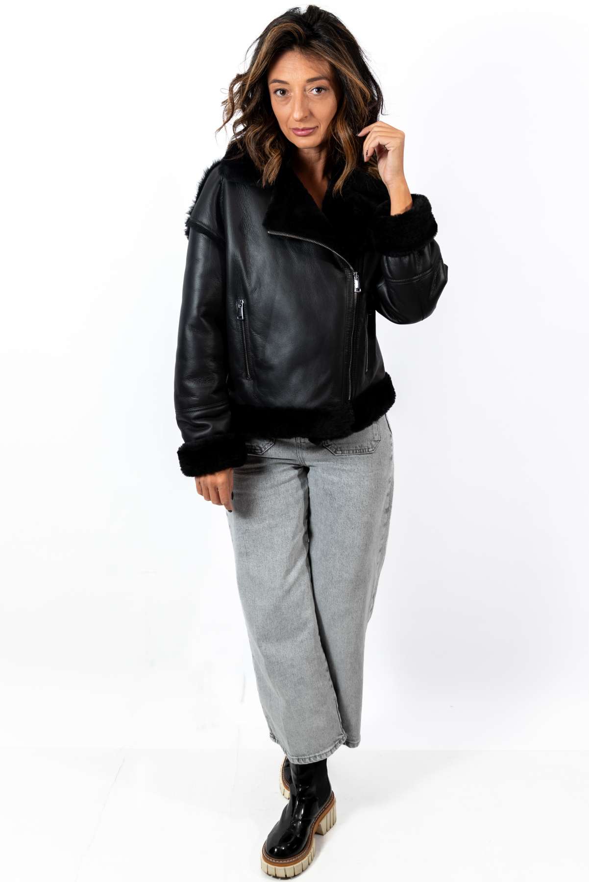 Women's exclusive lambskin coat Bisera Black