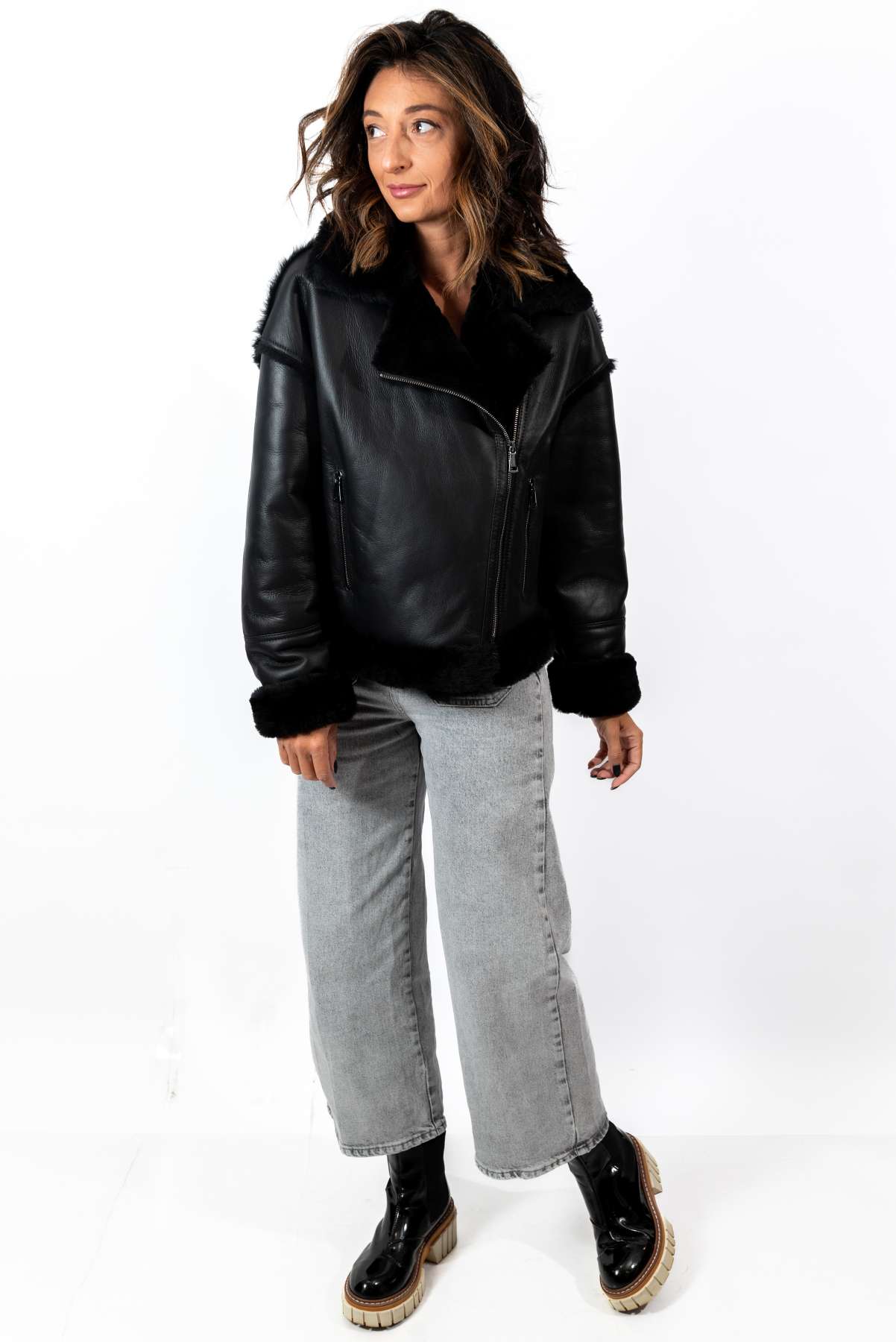 Women's exclusive lambskin coat Bisera Black